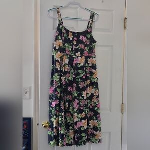 EUC!! OLD NAVY FLORAL LINEN BLEND DRESS, NAVY BACKGROUND, SIZE LARGE